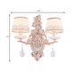 Barrel Fabric Shade Wall Mount Lamp Traditional 2 Bulbs Bedroom Candle Wall Light in Gold Clearhalo 'Wall Lamps & Sconces' 'Wall Lights' Lighting' 1125322