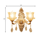 Flower Corner Sconce Lighting Mid Century Clear Crystal Glass 2 Heads Gold Wall Mounted Lamp Clearhalo 'Wall Lamps & Sconces' 'Wall Lights' Lighting' 1125326