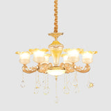 Fading Yellow Glass Ruffle Chandelier Postmodern 6 Lights Hotel Hanging Lamp in Gold Clearhalo 'Ceiling Lights' 'Chandeliers' Lighting' options 1125512