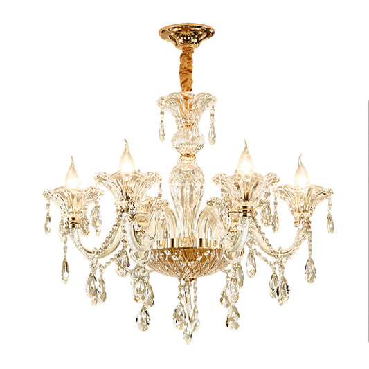 Clear Glass Coated Candle Chandelier Modern Style 6-Head Bedroom Suspended Lighting Fixture Clearhalo 'Ceiling Lights' 'Chandeliers' 'Clear' 'Industrial' 'Modern Chandeliers' 'Modern' 'Tiffany' 'Traditional Chandeliers' Lighting' 1125519