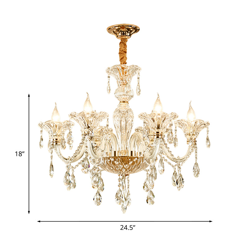Clear Glass Coated Candle Chandelier Modern Style 6-Head Bedroom Suspended Lighting Fixture Clearhalo 'Ceiling Lights' 'Chandeliers' 'Clear' 'Industrial' 'Modern Chandeliers' 'Modern' 'Tiffany' 'Traditional Chandeliers' Lighting' 1125521