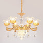 6 Lights Clear Glass Pendant Lamp Traditional Gold Flower Dining Room Chandelier with Tiered Crystal Accent Clearhalo 'Ceiling Lights' 'Chandeliers' Lighting' options 1125524