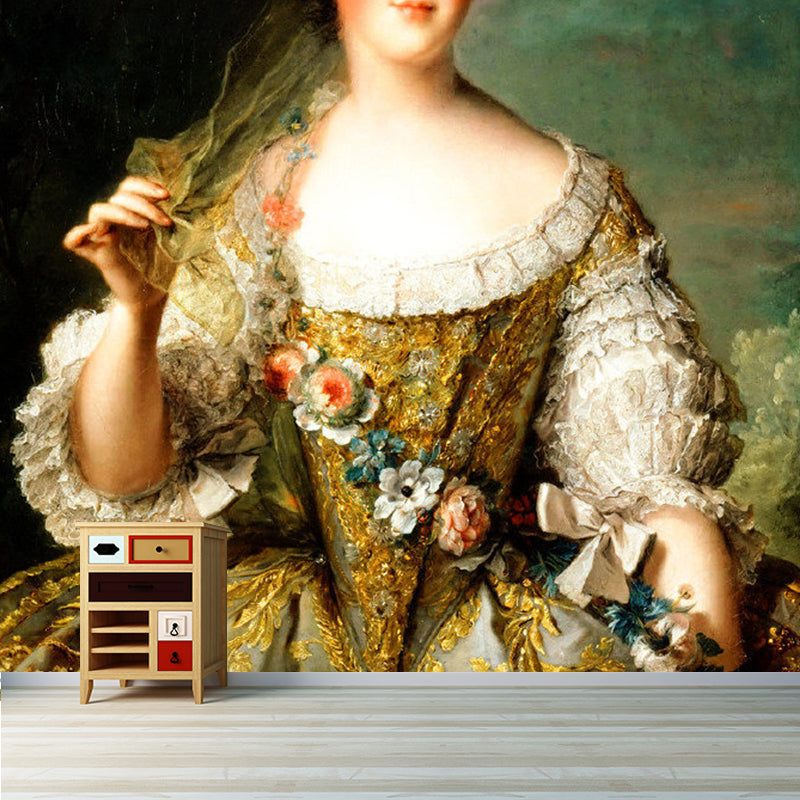 Brown and White Nostalgic Mural Wallpaper Extra Large Lady Wall Covering for Living Room Clearhalo 'Wall Decor' 'Wall Mural' 1125667