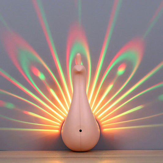 Pink/Green/White Peacock Wall Lighting Modern Stylish Plastic LED Sconce in Multi-Colored Light Pink