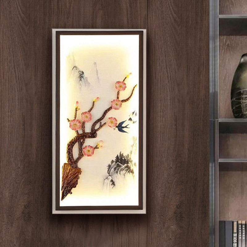 Spring Led Wall Deco Asia Spring Blooming Plum Mural Light Ceramic Bedside Decorative LED ...