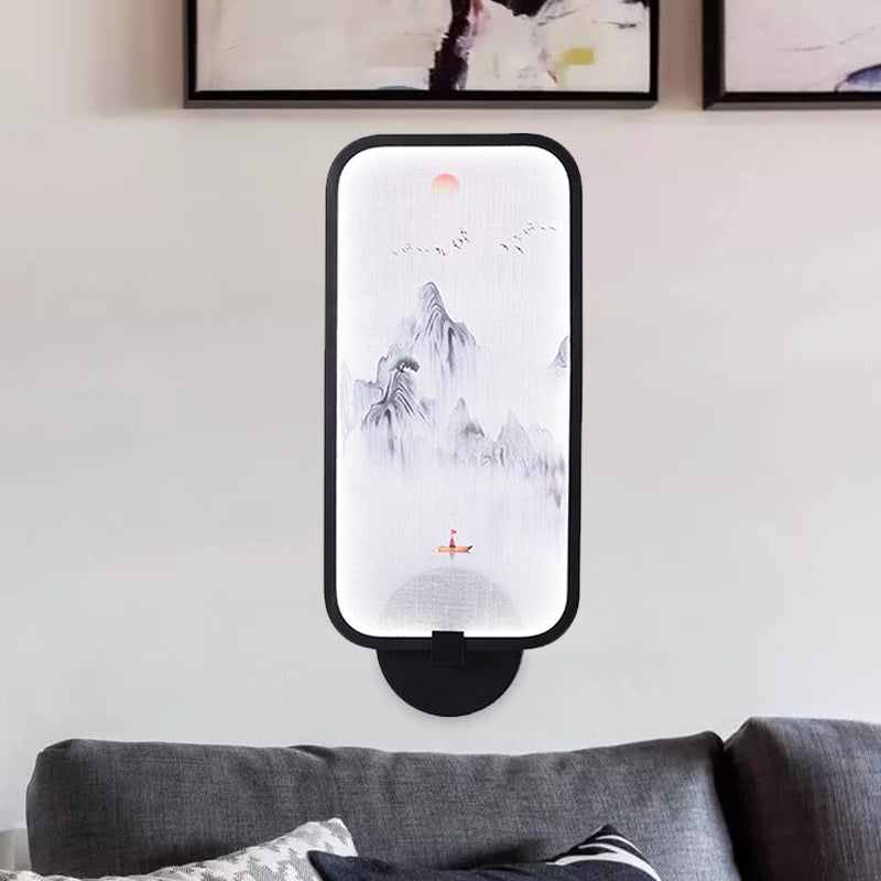 Bamboo Leaf/Mountain PVC Wall Mural Lamp Asian Black Integrated LED Wall Mounted Light for Family Room Black B Clearhalo 'Wall Lamps & Sconces' 'Wall Lights' Lighting' 1125999