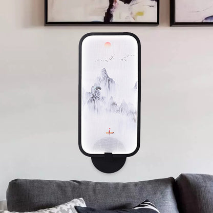 Bamboo Leaf/Mountain PVC Wall Mural Lamp Asian Black Integrated LED Wall Mounted Light for Family Room Black B Clearhalo 'Wall Lamps & Sconces' 'Wall Lights' Lighting' 1125999