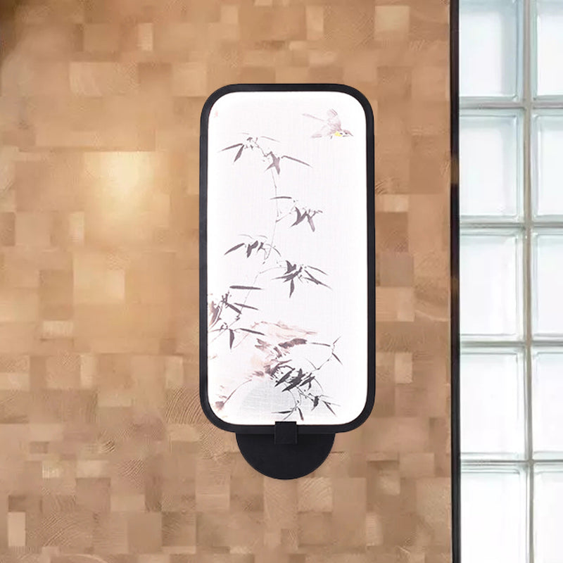 Bamboo Leaf/Mountain PVC Wall Mural Lamp Asian Black Integrated LED Wall Mounted Light for Family Room Black A Clearhalo 'Wall Lamps & Sconces' 'Wall Lights' Lighting' 1126003