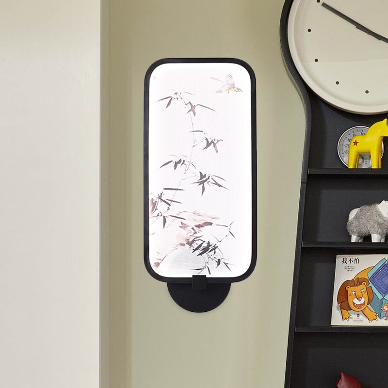 Bamboo Leaf/Mountain PVC Wall Mural Lamp Asian Black Integrated LED Wall Mounted Light for Family Room Clearhalo 'Wall Lamps & Sconces' 'Wall Lights' Lighting' 1126004