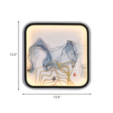 Metal Riverside Mountain Mural Lighting Chinese Style Square LED Flush Mount Wall Light in Black Clearhalo 'Wall Lamps & Sconces' 'Wall Lights' Lighting' 1126047