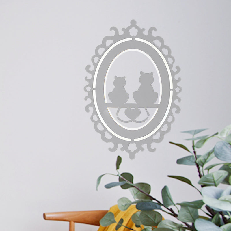 Kitten Kitchen Wall Lighting Acrylic LED Nordic Mural Lamp with Oval Frame in White Clearhalo 'Cast Iron' 'Glass' 'Industrial' 'Modern wall lights' 'Modern' 'Tiffany' 'Traditional wall lights' 'Wall Lamps & Sconces' 'Wall Lights' Lighting' 1126215