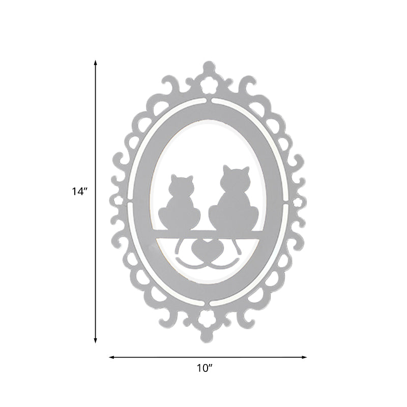 Kitten Kitchen Wall Lighting Acrylic LED Nordic Mural Lamp with Oval Frame in White Clearhalo 'Cast Iron' 'Glass' 'Industrial' 'Modern wall lights' 'Modern' 'Tiffany' 'Traditional wall lights' 'Wall Lamps & Sconces' 'Wall Lights' Lighting' 1126217