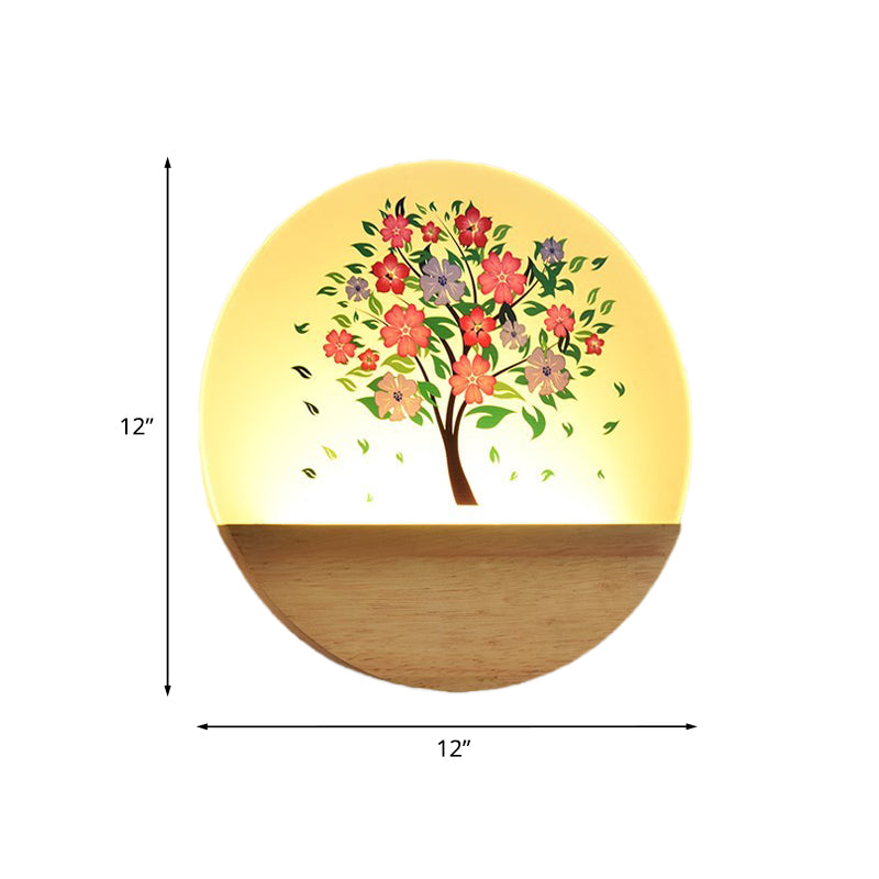 Nordic LED Wall Light Wood Tree and Animal/Flowering Tree Print Mural Light Fixture with Acrylic Shade Clearhalo 'Modern wall lights' 'Modern' 'Wall Lamps & Sconces' 'Wall Lights' Lighting' 1126296