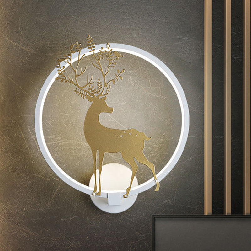 Gold Deer Mural Lamp Nordic Acrylic LED Hoop Wall Lighting Ideas for Living Room White Clearhalo 'Modern wall lights' 'Modern' 'Wall Lamps & Sconces' 'Wall Lights' Lighting' 1126434
