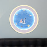 Nautical Striped Sailing Ship Mural Light Acrylic Kids Room LED Round Wall Lamp in Blue Blue Clearhalo 'Cast Iron' 'Glass' 'Industrial' 'Modern wall lights' 'Modern' 'Tiffany' 'Traditional wall lights' 'Wall Lamps & Sconces' 'Wall Lights' Lighting' 1126464