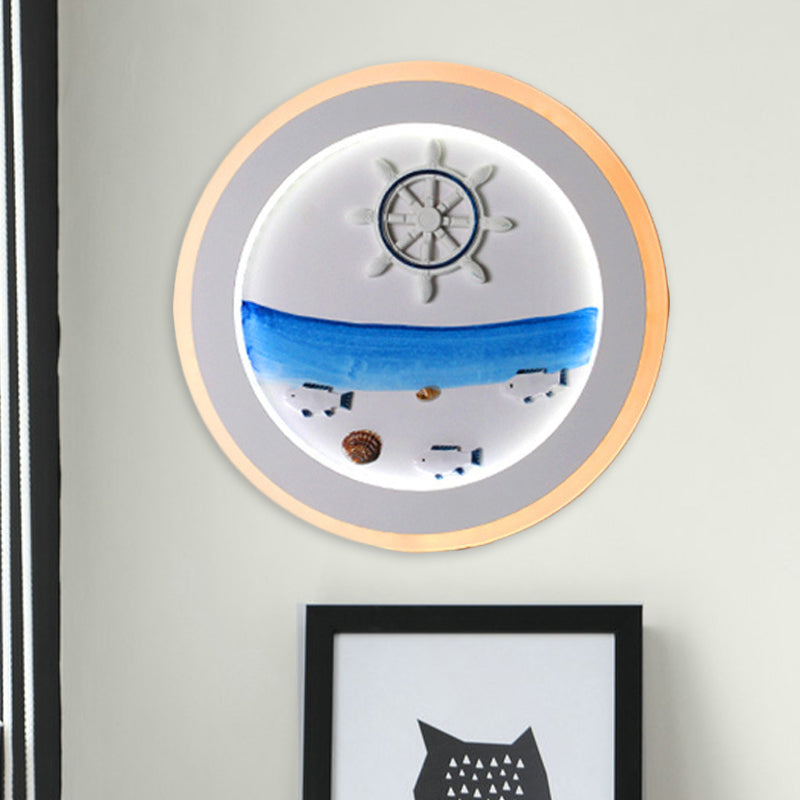 White Coastal Scenery Mural Lamp Decorative Acrylic LED Round Wall Mount Lighting for Bedroom White Clearhalo 'Modern wall lights' 'Modern' 'Wall Lamps & Sconces' 'Wall Lights' Lighting' 1126468