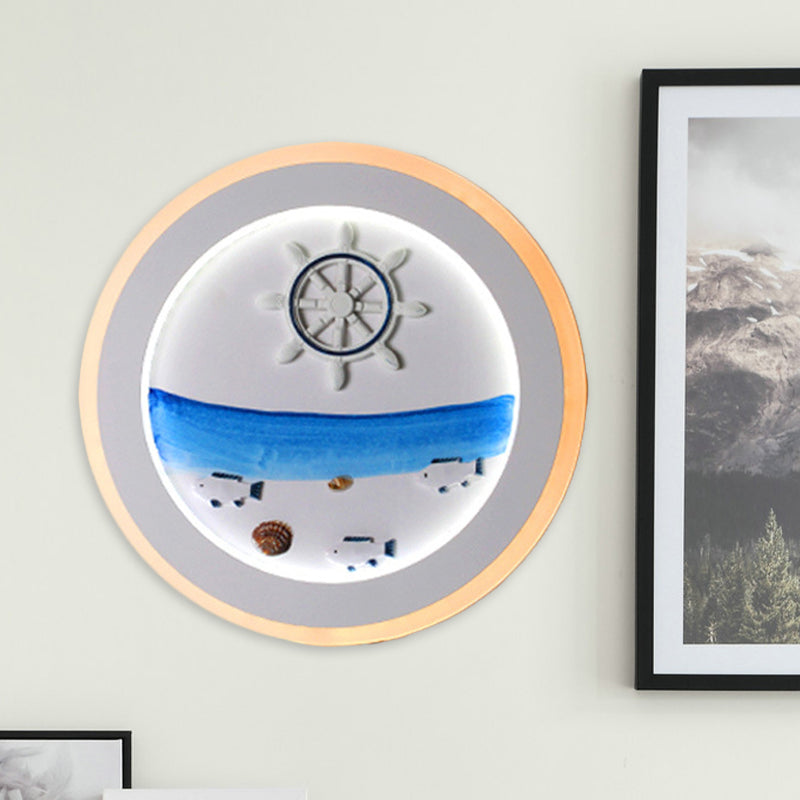 White Coastal Scenery Mural Lamp Decorative Acrylic LED Round Wall Mount Lighting for Bedroom Clearhalo 'Modern wall lights' 'Modern' 'Wall Lamps & Sconces' 'Wall Lights' Lighting' 1126469