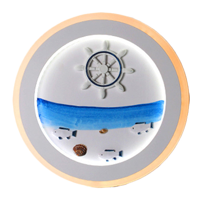 White Coastal Scenery Mural Lamp Decorative Acrylic LED Round Wall Mount Lighting for Bedroom Clearhalo 'Modern wall lights' 'Modern' 'Wall Lamps & Sconces' 'Wall Lights' Lighting' 1126470