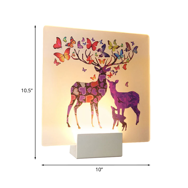 Round/Square Acrylic LED Wall Sconce Nordic White and Pink/Purple Deer Mural Lighting Fixture for Bedside Clearhalo 'Modern wall lights' 'Modern' 'Wall Lamps & Sconces' 'Wall Lights' Lighting' 1126475
