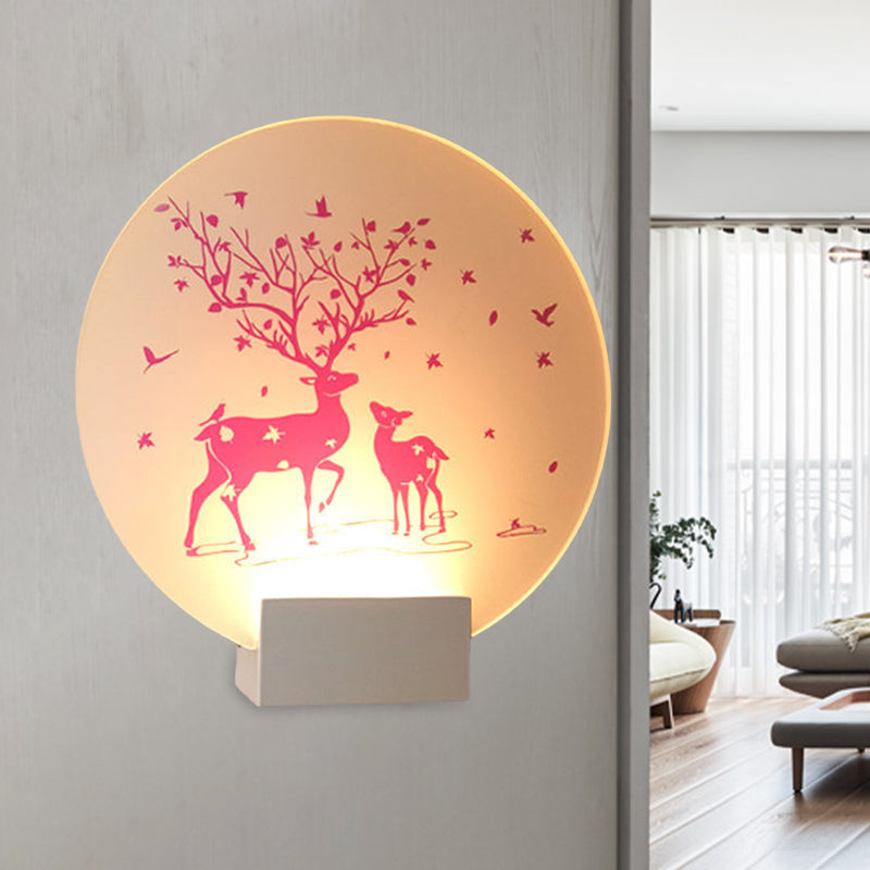 Round/Square Acrylic LED Wall Sconce Nordic White and Pink/Purple Deer Mural Lighting Fixture for Bedside Clearhalo 'Modern wall lights' 'Modern' 'Wall Lamps & Sconces' 'Wall Lights' Lighting' 1126477