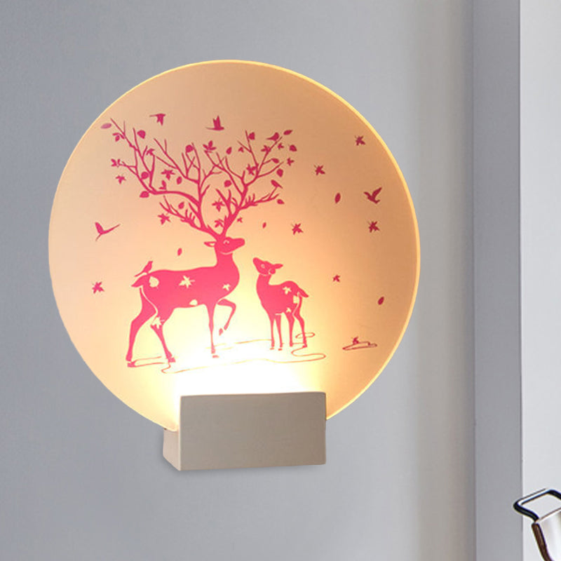 Round/Square Acrylic LED Wall Sconce Nordic White and Pink/Purple Deer Mural Lighting Fixture for Bedside Clearhalo 'Modern wall lights' 'Modern' 'Wall Lamps & Sconces' 'Wall Lights' Lighting' 1126478