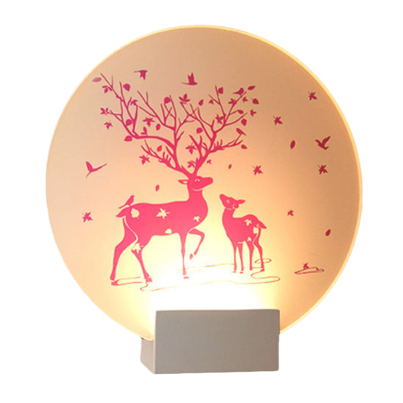 Round/Square Acrylic LED Wall Sconce Nordic White and Pink/Purple Deer Mural Lighting Fixture for Bedside Clearhalo 'Modern wall lights' 'Modern' 'Wall Lamps & Sconces' 'Wall Lights' Lighting' 1126479