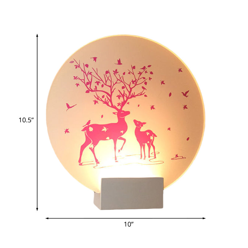 Round/Square Acrylic LED Wall Sconce Nordic White and Pink/Purple Deer Mural Lighting Fixture for Bedside Clearhalo 'Modern wall lights' 'Modern' 'Wall Lamps & Sconces' 'Wall Lights' Lighting' 1126480