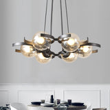 Black 6 Lights Multiple Hanging Light Industrial Clear Glass Ball Shade Cluster Pendant Clear Clearhalo 'Ceiling Lights' 'Glass shade' 'Glass' 'Industrial Pendants' 'Industrial' 'Middle Century Pendants' 'Pendant Lights' 'Pendants' 'Tiffany' Lighting' 1126503