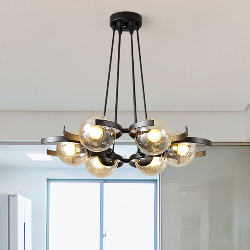 Black 6 Lights Multiple Hanging Light Industrial Clear Glass Ball Shade Cluster Pendant Clearhalo 'Ceiling Lights' 'Glass shade' 'Glass' 'Industrial Pendants' 'Industrial' 'Middle Century Pendants' 'Pendant Lights' 'Pendants' 'Tiffany' Lighting' 1126505