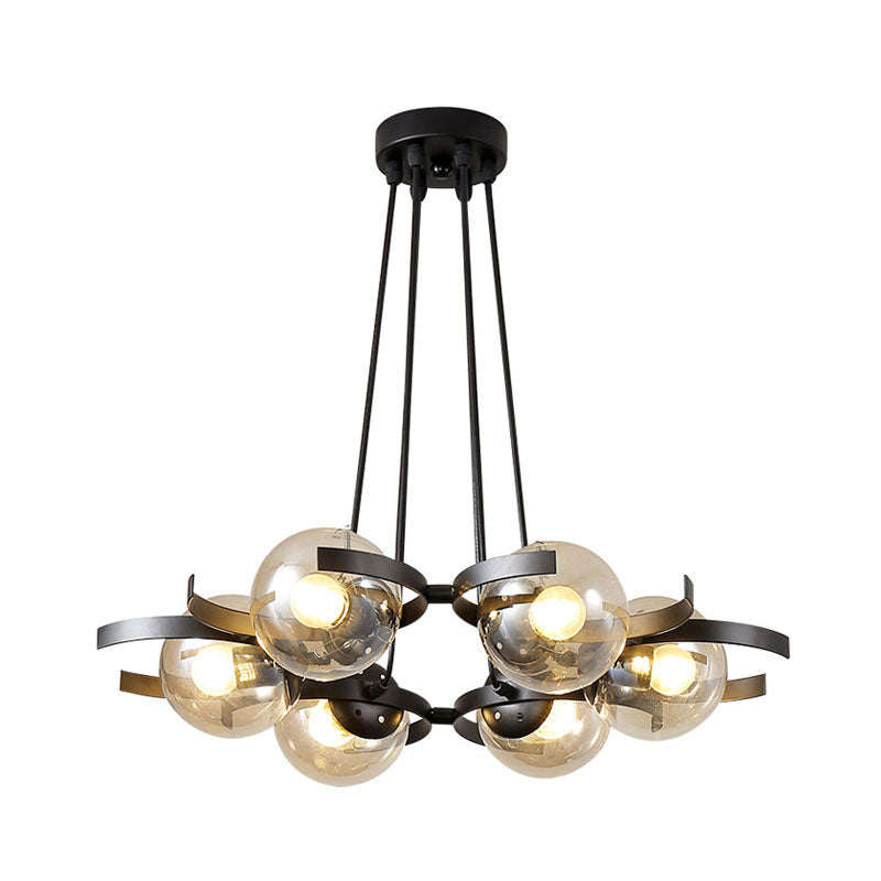 Black 6 Lights Multiple Hanging Light Industrial Clear Glass Ball Shade Cluster Pendant Clearhalo 'Ceiling Lights' 'Glass shade' 'Glass' 'Industrial Pendants' 'Industrial' 'Middle Century Pendants' 'Pendant Lights' 'Pendants' 'Tiffany' Lighting' 1126506