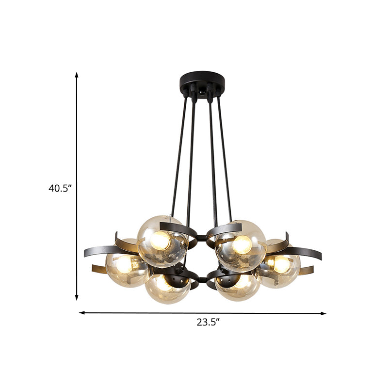 Black 6 Lights Multiple Hanging Light Industrial Clear Glass Ball Shade Cluster Pendant Clearhalo 'Ceiling Lights' 'Glass shade' 'Glass' 'Industrial Pendants' 'Industrial' 'Middle Century Pendants' 'Pendant Lights' 'Pendants' 'Tiffany' Lighting' 1126507
