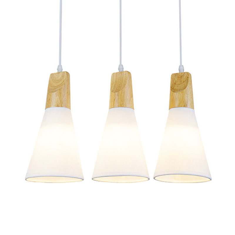 3 Lights Cone Hanging Ceiling Light Contemporary White/Black Fabric and Wood Pendant Lamp over Table Clearhalo 'Ceiling Lights' 'Modern Pendants' 'Modern' 'Pendant Lights' 'Pendants' Lighting' 1126632
