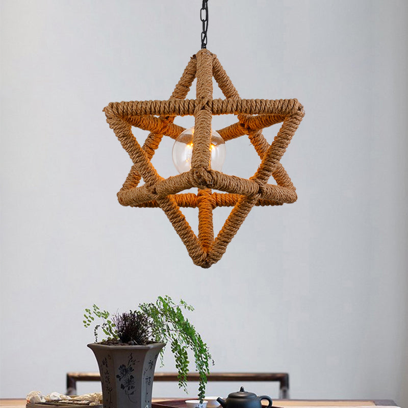 1 Bulb Caged Hanging Ceiling Light with Globe/Square Shade Country Style Black Metal and Rope Pendant Light Clearhalo 'Ceiling Lights' 'Industrial Pendants' 'Industrial' 'Middle Century Pendants' 'Pendant Lights' 'Pendants' 'Tiffany' Lighting' 1126746