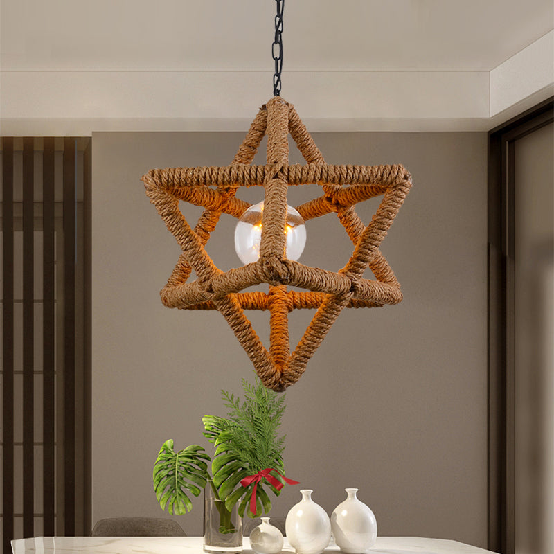 1 Bulb Caged Hanging Ceiling Light with Globe/Square Shade Country Style Black Metal and Rope Pendant Light Clearhalo 'Ceiling Lights' 'Industrial Pendants' 'Industrial' 'Middle Century Pendants' 'Pendant Lights' 'Pendants' 'Tiffany' Lighting' 1126747