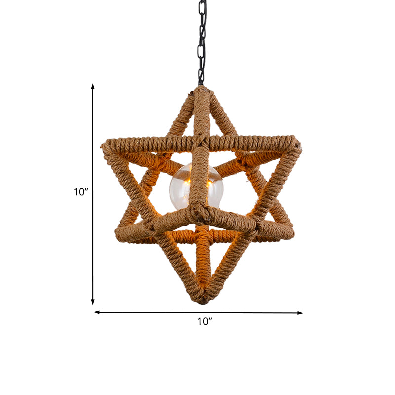 1 Bulb Caged Hanging Ceiling Light with Globe/Square Shade Country Style Black Metal and Rope Pendant Light Clearhalo 'Ceiling Lights' 'Industrial Pendants' 'Industrial' 'Middle Century Pendants' 'Pendant Lights' 'Pendants' 'Tiffany' Lighting' 1126749
