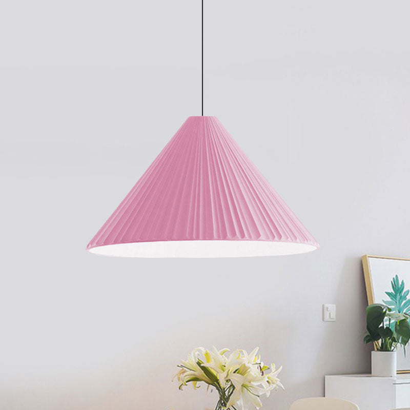 White/Pink/Blue Ribbed Cone Pendant Light Nordic Style 1 Light Living Room Hanging Lamp, 8"/12.5"/16" Diameter Pink 12.5" Clearhalo 'Art Deco Pendants' 'Cast Iron' 'Ceiling Lights' 'Ceramic' 'Crystal' 'Industrial Pendants' 'Industrial' 'Metal' 'Middle Century Pendants' 'Modern Pendants' 'Modern' 'Pendant Lights' 'Pendants' 'Tiffany' Lighting' 1126847