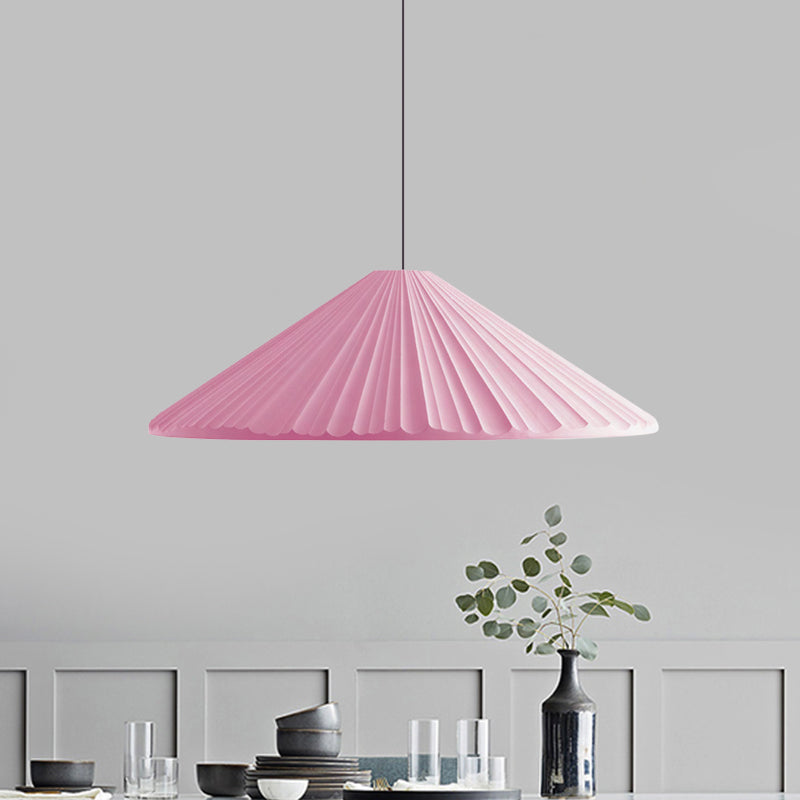 White/Pink/Blue Ribbed Cone Pendant Light Nordic Style 1 Light Living Room Hanging Lamp, 8"/12.5"/16" Diameter Pink 16" Clearhalo 'Art Deco Pendants' 'Cast Iron' 'Ceiling Lights' 'Ceramic' 'Crystal' 'Industrial Pendants' 'Industrial' 'Metal' 'Middle Century Pendants' 'Modern Pendants' 'Modern' 'Pendant Lights' 'Pendants' 'Tiffany' Lighting' 1126860