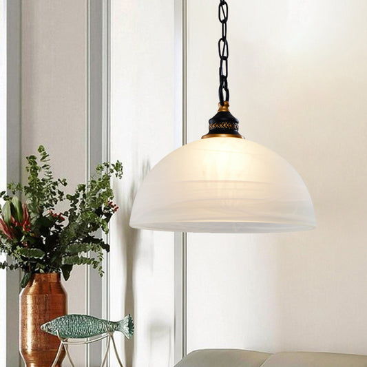 Single-Bulb Dome Ceiling Pendant Light Vintage White Frosted Glass Hanging Lamp for Living Room with Chain White Clearhalo 'Ceiling Lights' 'Close To Ceiling Lights' 'Glass shade' 'Glass' 'Industrial Pendants' 'Industrial' 'Middle Century Pendants' 'Pendant Lights' 'Pendants' 'Tiffany' Lighting' 1127045
