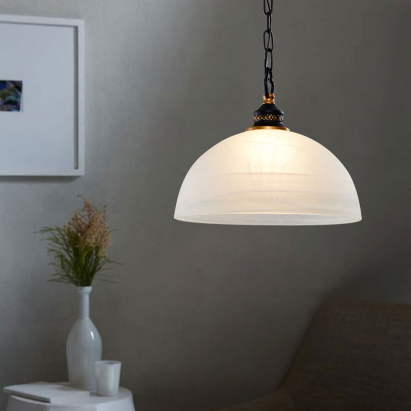Single-Bulb Dome Ceiling Pendant Light Vintage White Frosted Glass Hanging Lamp for Living Room with Chain Clearhalo 'Ceiling Lights' 'Close To Ceiling Lights' 'Glass shade' 'Glass' 'Industrial Pendants' 'Industrial' 'Middle Century Pendants' 'Pendant Lights' 'Pendants' 'Tiffany' Lighting' 1127046