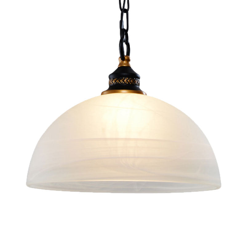 Single-Bulb Dome Ceiling Pendant Light Vintage White Frosted Glass Hanging Lamp for Living Room with Chain Clearhalo 'Ceiling Lights' 'Close To Ceiling Lights' 'Glass shade' 'Glass' 'Industrial Pendants' 'Industrial' 'Middle Century Pendants' 'Pendant Lights' 'Pendants' 'Tiffany' Lighting' 1127047