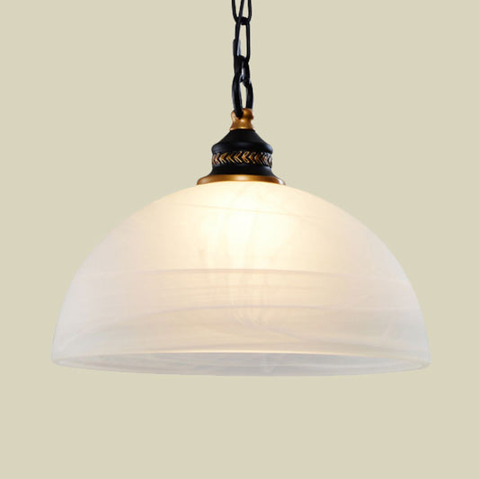 Single-Bulb Dome Ceiling Pendant Light Vintage White Frosted Glass Hanging Lamp for Living Room with Chain Clearhalo 'Ceiling Lights' 'Close To Ceiling Lights' 'Glass shade' 'Glass' 'Industrial Pendants' 'Industrial' 'Middle Century Pendants' 'Pendant Lights' 'Pendants' 'Tiffany' Lighting' 1127048