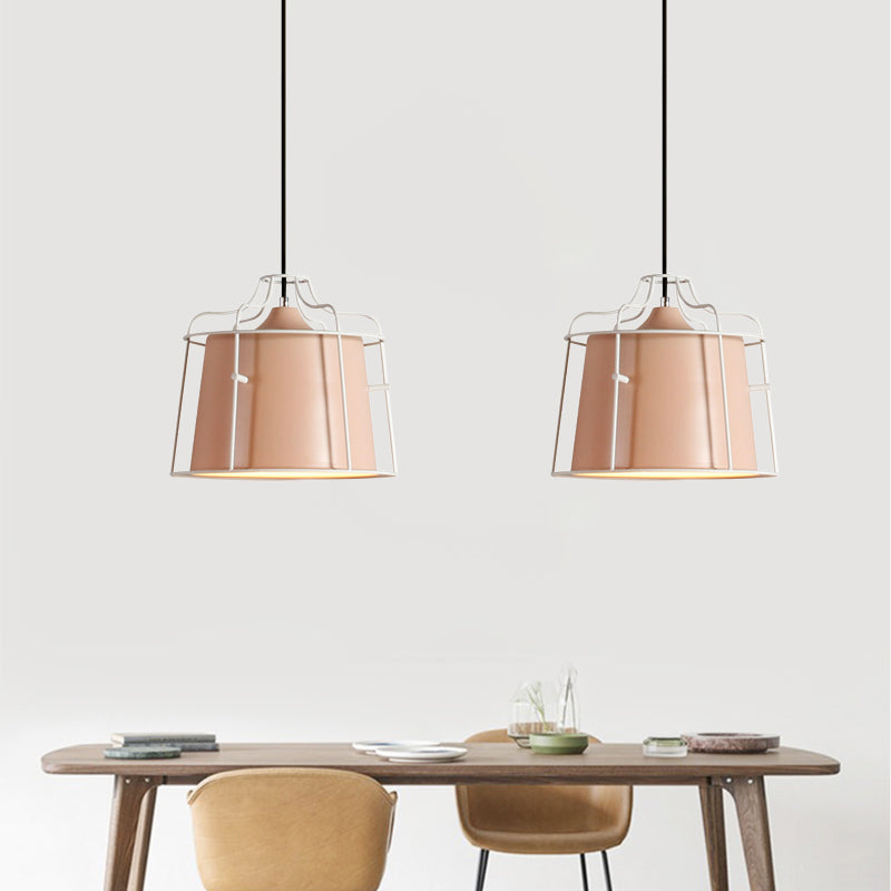 1 Light Tapered Hanging Ceiling Light with Cage Shade Modern Style Black/Blue Metal Pendant Lighting over Table Clearhalo 'Ceiling Lights' 'Modern Pendants' 'Modern' 'Pendant Lights' 'Pendants' Lighting' 1127112