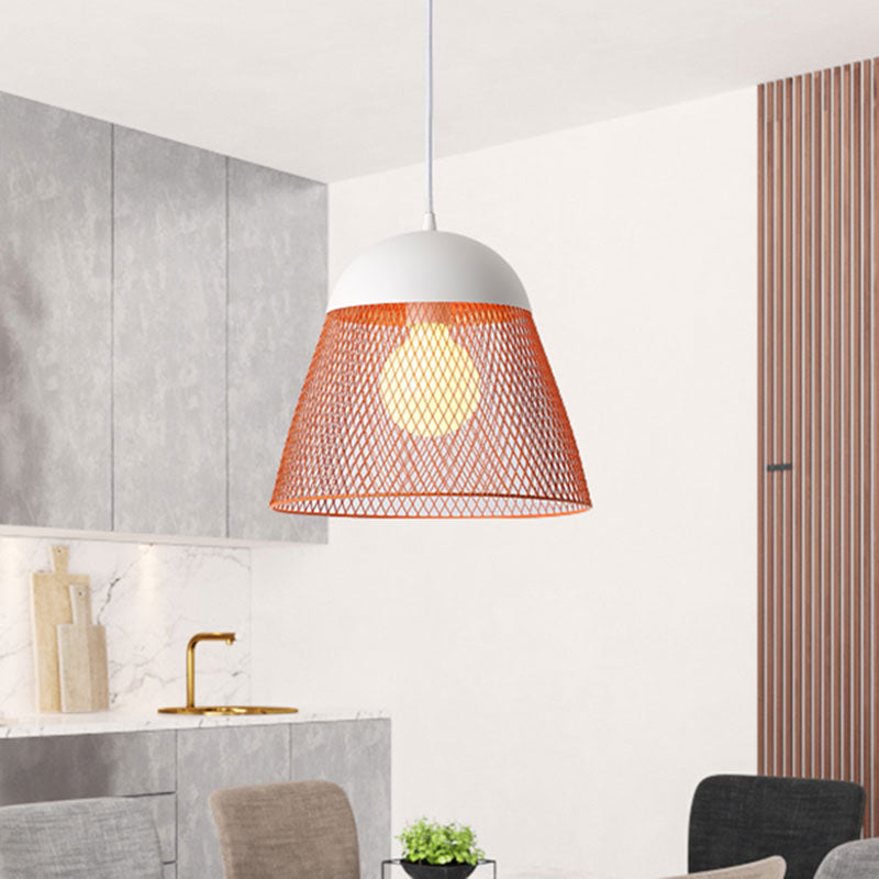 1 Bulb Wire Mesh Pendant Lamp with Dome Shade Metallic Nordic Living Room Suspended Light in Blue/Green/Orange Clearhalo 'Ceiling Lights' 'Modern Pendants' 'Modern' 'Pendant Lights' 'Pendants' Lighting' 1127288