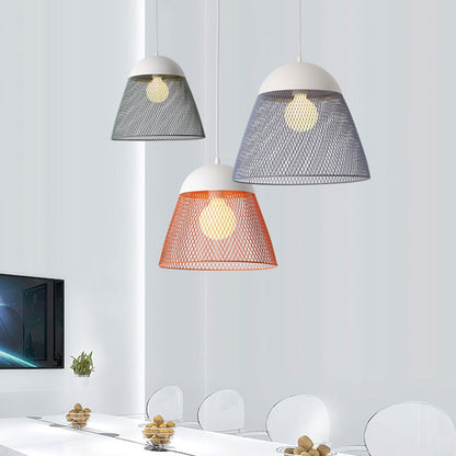 1 Bulb Wire Mesh Pendant Lamp with Dome Shade Metallic Nordic Living Room Suspended Light in Blue/Green/Orange Blue Clearhalo 'Ceiling Lights' 'Modern Pendants' 'Modern' 'Pendant Lights' 'Pendants' Lighting' 1127292