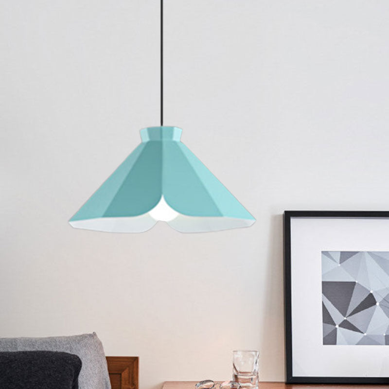 Metallic Tapered Pendant Light Fixture Macaron Style 1 Light Restaurant Hanging Lamp in Blue/Green/Orange Clearhalo 'Ceiling Lights' 'Modern Pendants' 'Modern' 'Pendant Lights' 'Pendants' Lighting' 1127433