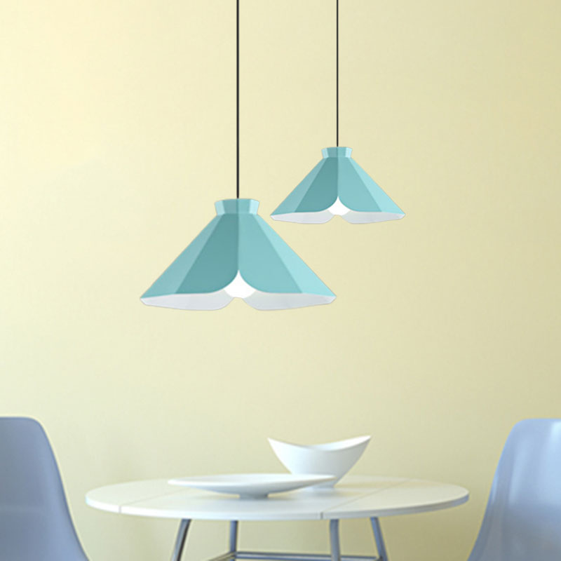 Metallic Tapered Pendant Light Fixture Macaron Style 1 Light Restaurant Hanging Lamp in Blue/Green/Orange Clearhalo 'Ceiling Lights' 'Modern Pendants' 'Modern' 'Pendant Lights' 'Pendants' Lighting' 1127434