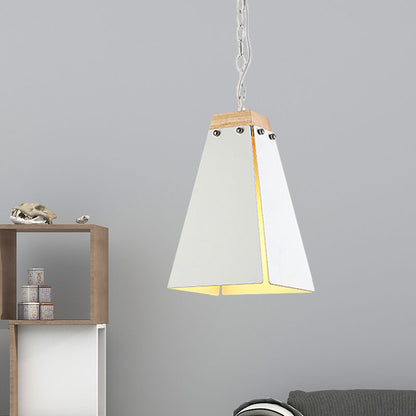 1 Bulb Pyramid Pendant Light Contemporary Black/White Metal Ceiling Light Fixture with Adjustable Chain White A Clearhalo 'Ceiling Lights' 'Modern Pendants' 'Modern' 'Pendant Lights' 'Pendants' Lighting' 1127457