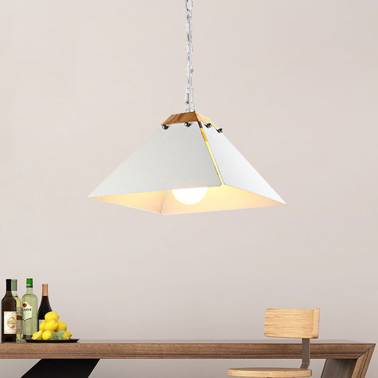 1 Bulb Pyramid Pendant Light Contemporary Black/White Metal Ceiling Light Fixture with Adjustable Chain White B Clearhalo 'Ceiling Lights' 'Modern Pendants' 'Modern' 'Pendant Lights' 'Pendants' Lighting' 1127466
