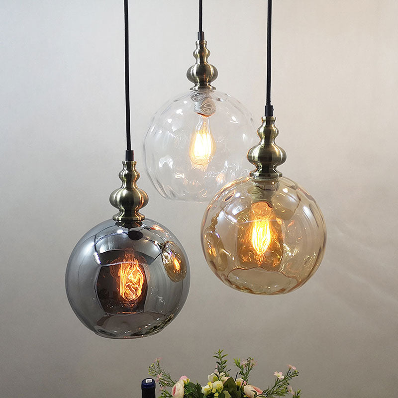 1 Bulb Globe Pendant Light Contemporary Hammered Glass Suspension Light for Boutique Kitchen Clear Clearhalo 'Ceiling Lights' 'Glass shade' 'Glass' 'Modern Pendants' 'Modern' 'Pendant Lights' 'Pendants' Lighting' 1127543