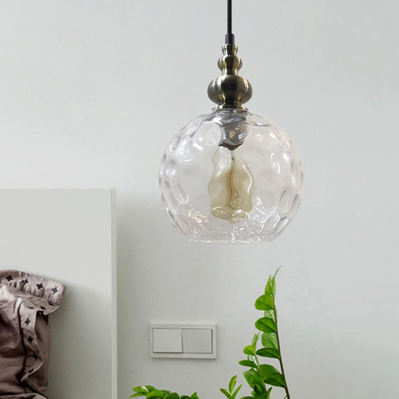 1 Bulb Globe Pendant Light Contemporary Hammered Glass Suspension Light for Boutique Kitchen Clearhalo 'Ceiling Lights' 'Glass shade' 'Glass' 'Modern Pendants' 'Modern' 'Pendant Lights' 'Pendants' Lighting' 1127544